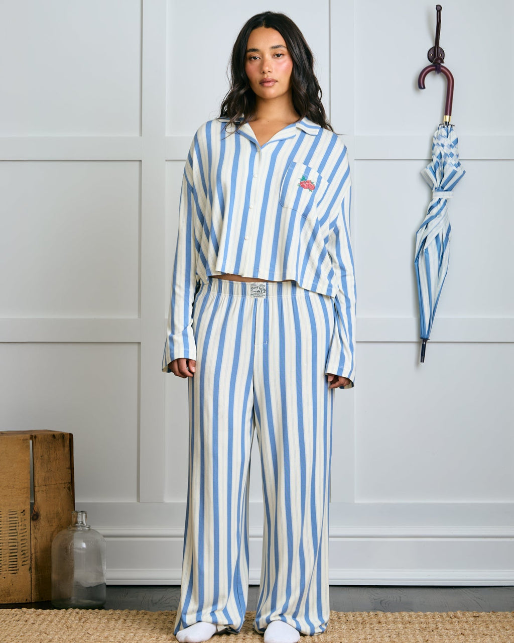 Garden Bed Sleep Set - Tomato in Blue Pinstripe